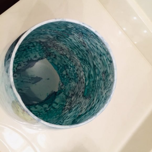 Mid Century Modern-Look Vase - Sleek Splatter/Speckled Turquoise Teal, Blue - Picture 4 of 6